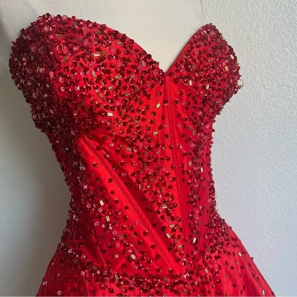 NWT MayQueen Couture USA MQ578 Red Strapless Sparkly Mini Prom Dress - Size 16 - Picture 6 of 15